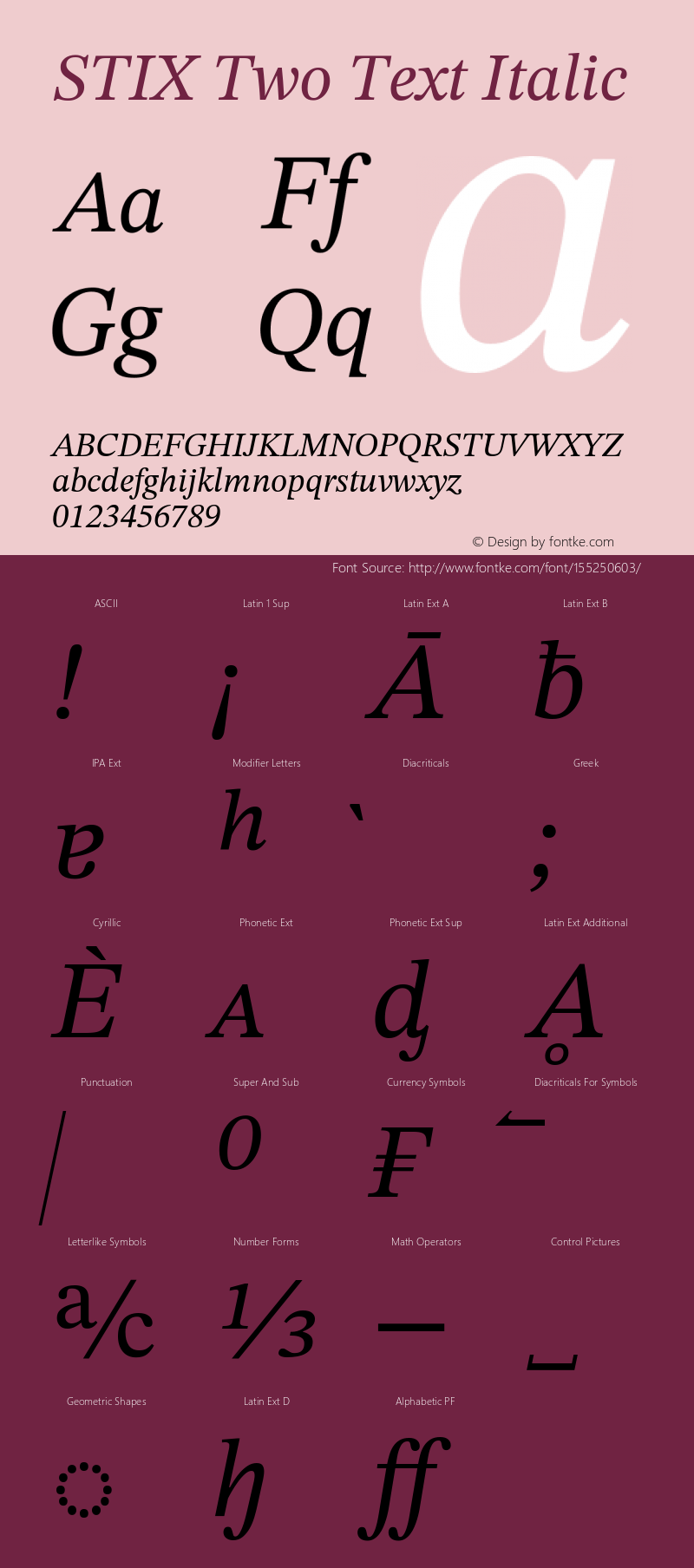 STIX Two Text Italic Version 2.10 b154图片样张