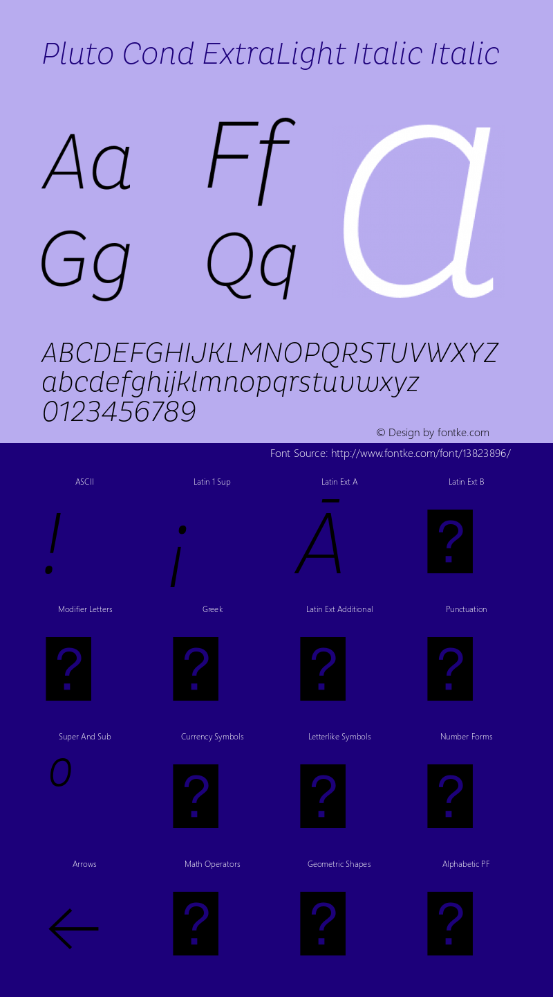 Pluto Cond ExtraLight Italic Italic Version 1.000图片样张