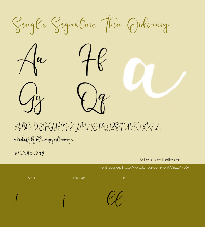 Single Signature Thin Ordinary Version 1.00;June 18, 2020;FontCreator 12.0.0.2563 64-bit图片样张