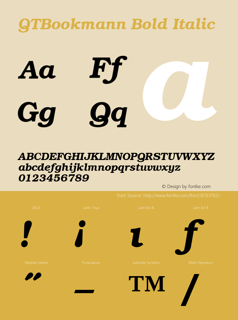 QTBookmann Bold Italic QualiType TrueType font  9/18/92图片样张