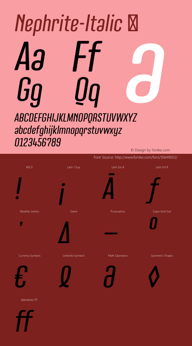 Nephrite-Italic ☞ Version 1.000;com.myfonts.easy.nine-font.nephrite.italic.wfkit2.version.4kGX图片样张