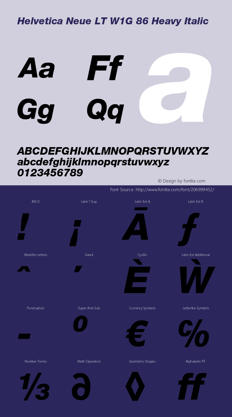 Helvetica Neue LT W1G 86 Heavy Italic Version 4.00 Build 1000图片样张