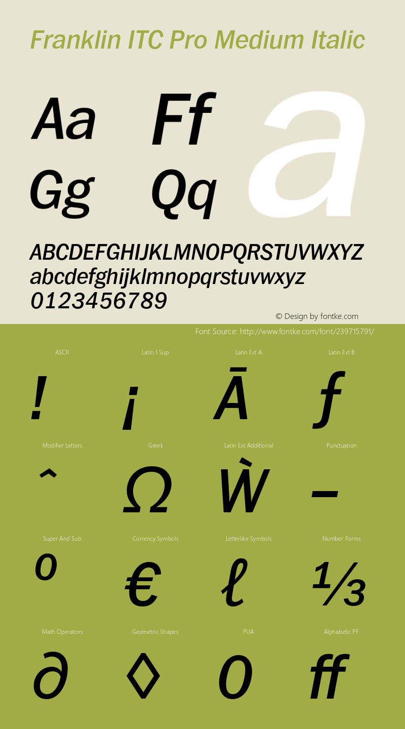 FranklinITCPro-MediumItalic Version 1.01图片样张