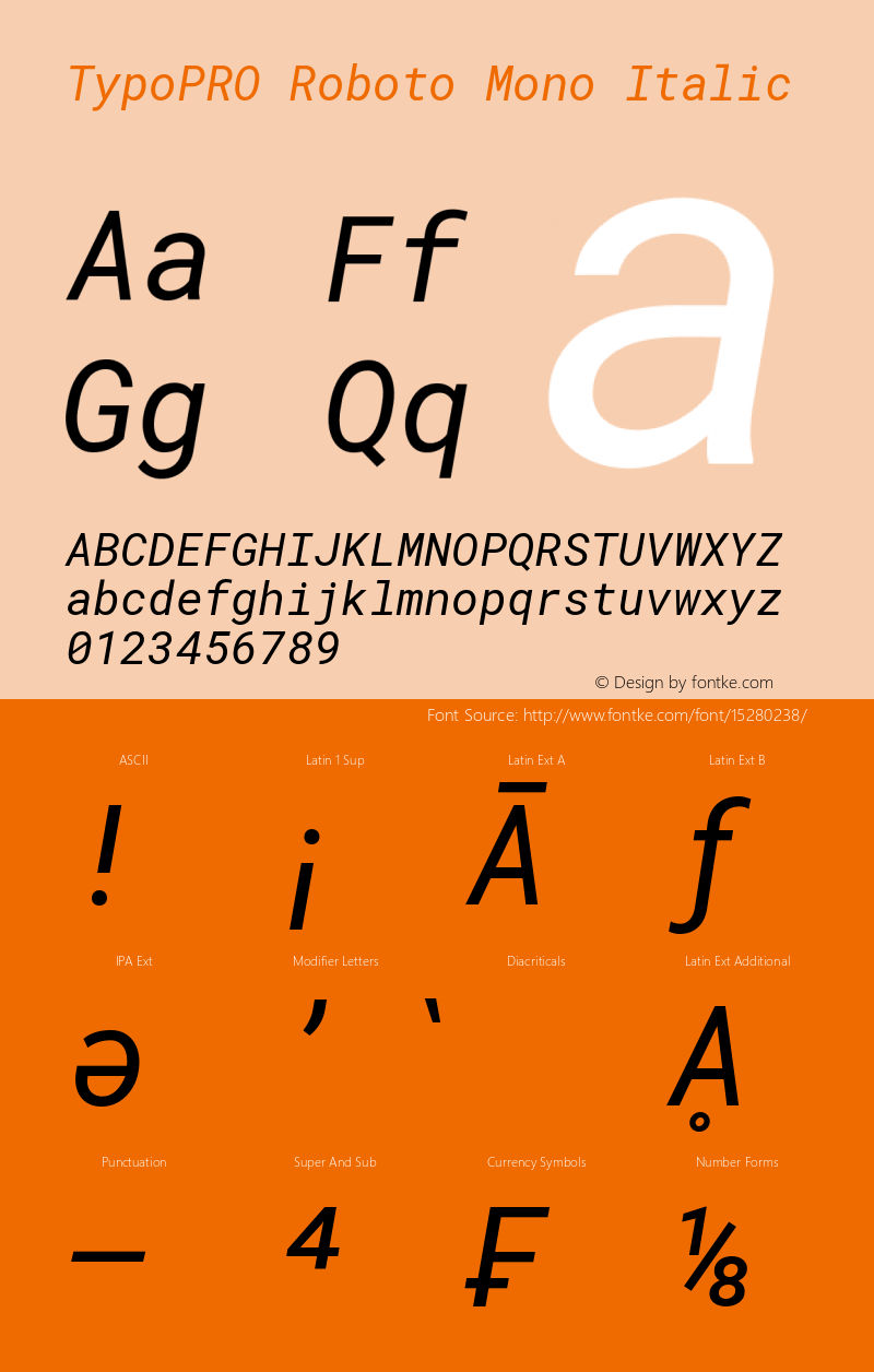 TypoPRO Roboto Mono Italic Version 2.000985; 2015; ttfautohint (v1.3)图片样张