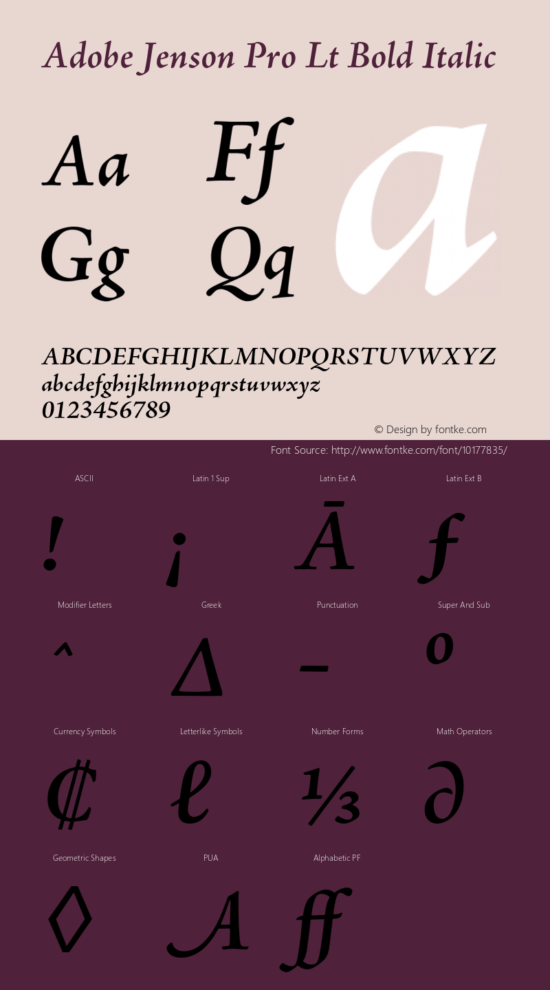 Adobe Jenson Pro Lt Bold Italic OTF 1.013;PS 001.000;Core 1.0.27;makeotf.lib(1.11)图片样张