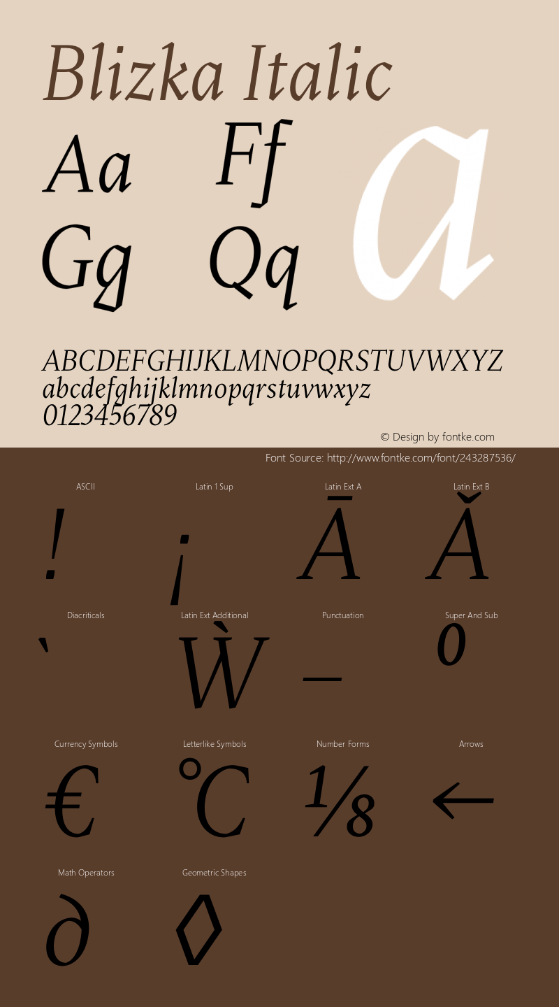 Blizka Regular Italic Version 1.000;hotconv 1.0.109;makeotfexe 2.5.65596图片样张