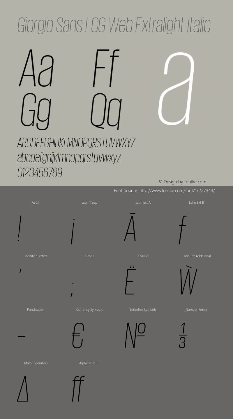 Giorgio Sans LCG Web Extralight Italic Version None 2012图片样张