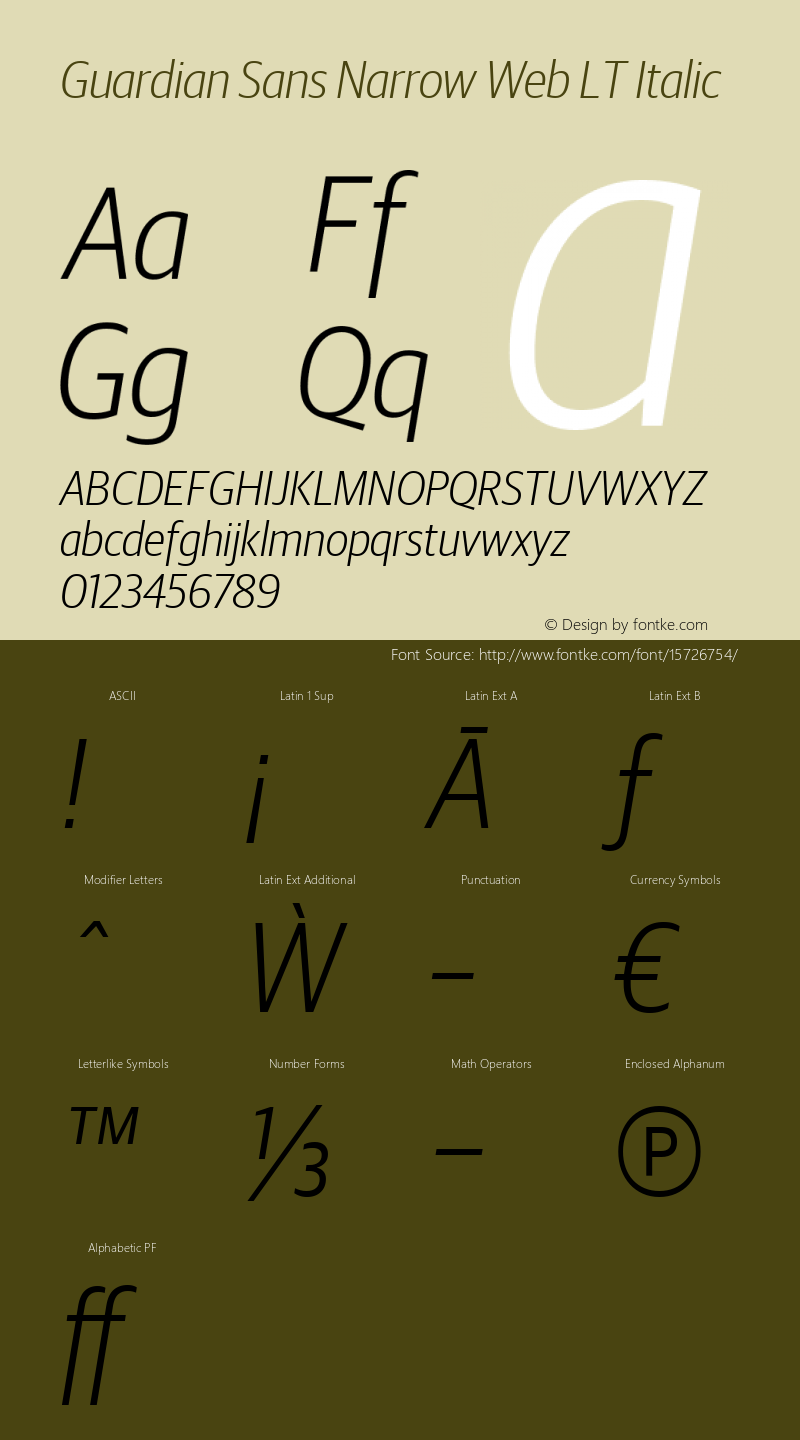 Guardian Sans Narrow Web LT Italic Version 1.1 2012图片样张