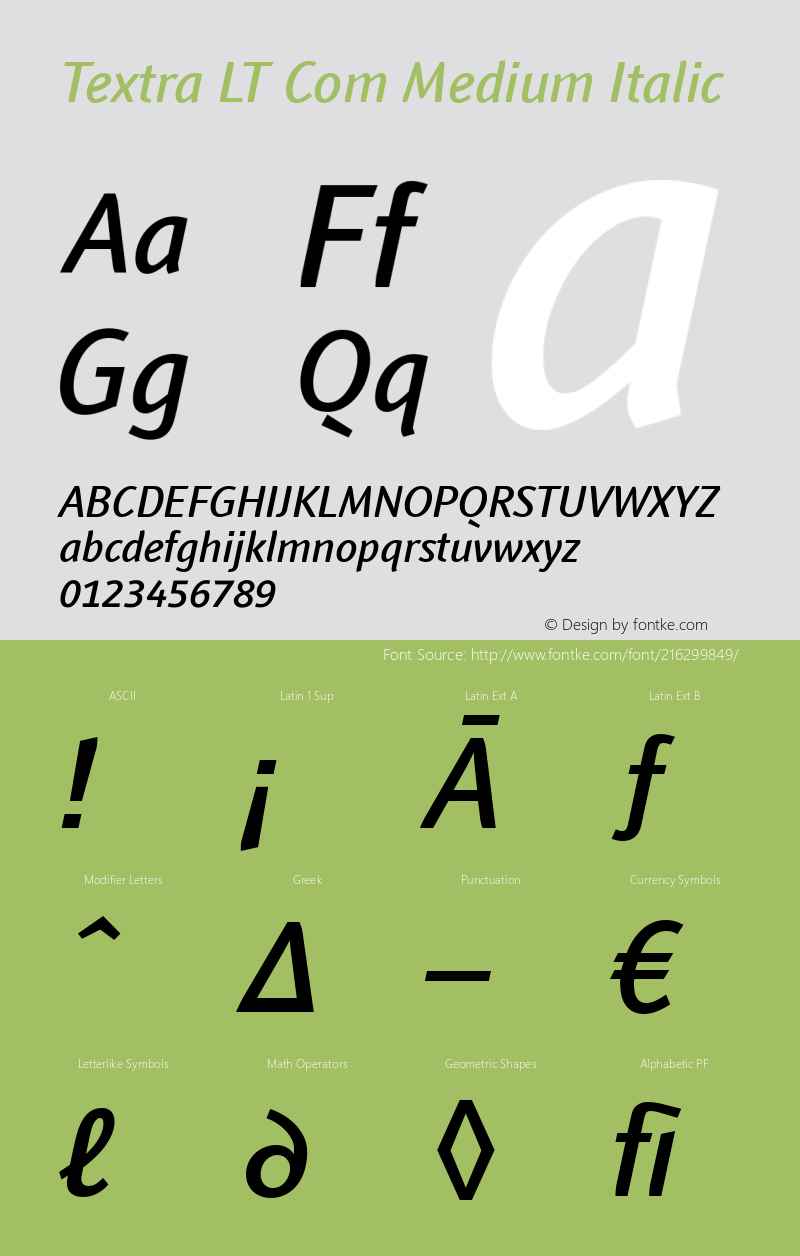 Textra LT Com Medium Italic Version 3.00图片样张