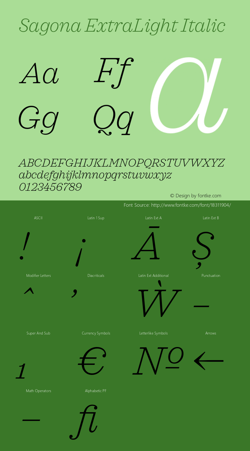 Sagona ExtraLight Italic Version 1.000;PS 001.000;hotconv 1.0.88;makeotf.lib2.5.64775图片样张