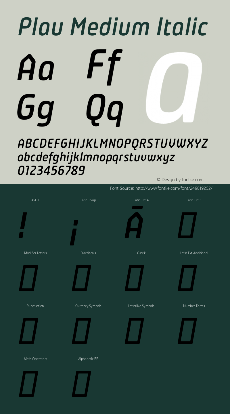 Plau Medium Italic Version 2.001;PS 002.001;hotconv 1.0.88;makeotf.lib2.5.64775图片样张