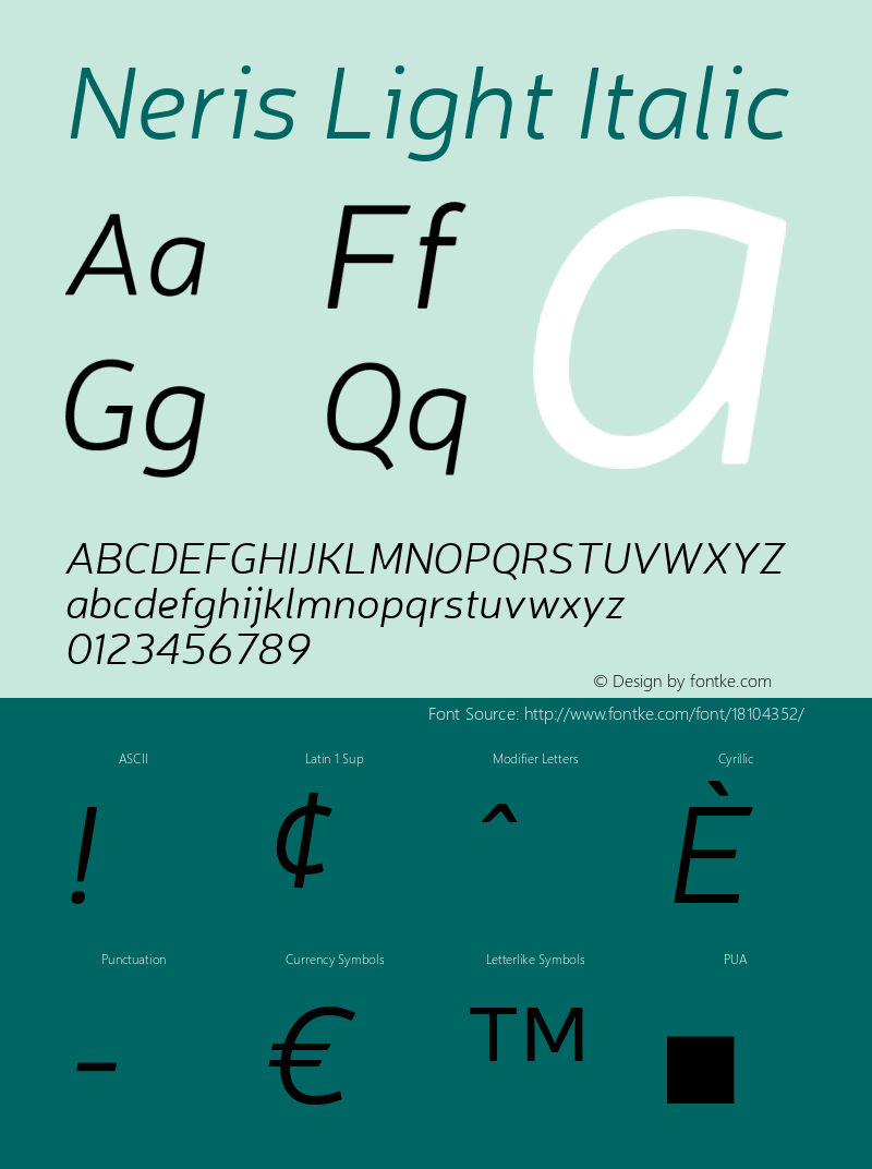 Neris Light Italic Version 1.000;PS 001.000;hotconv 1.0.70;makeotf.lib2.5.58329图片样张