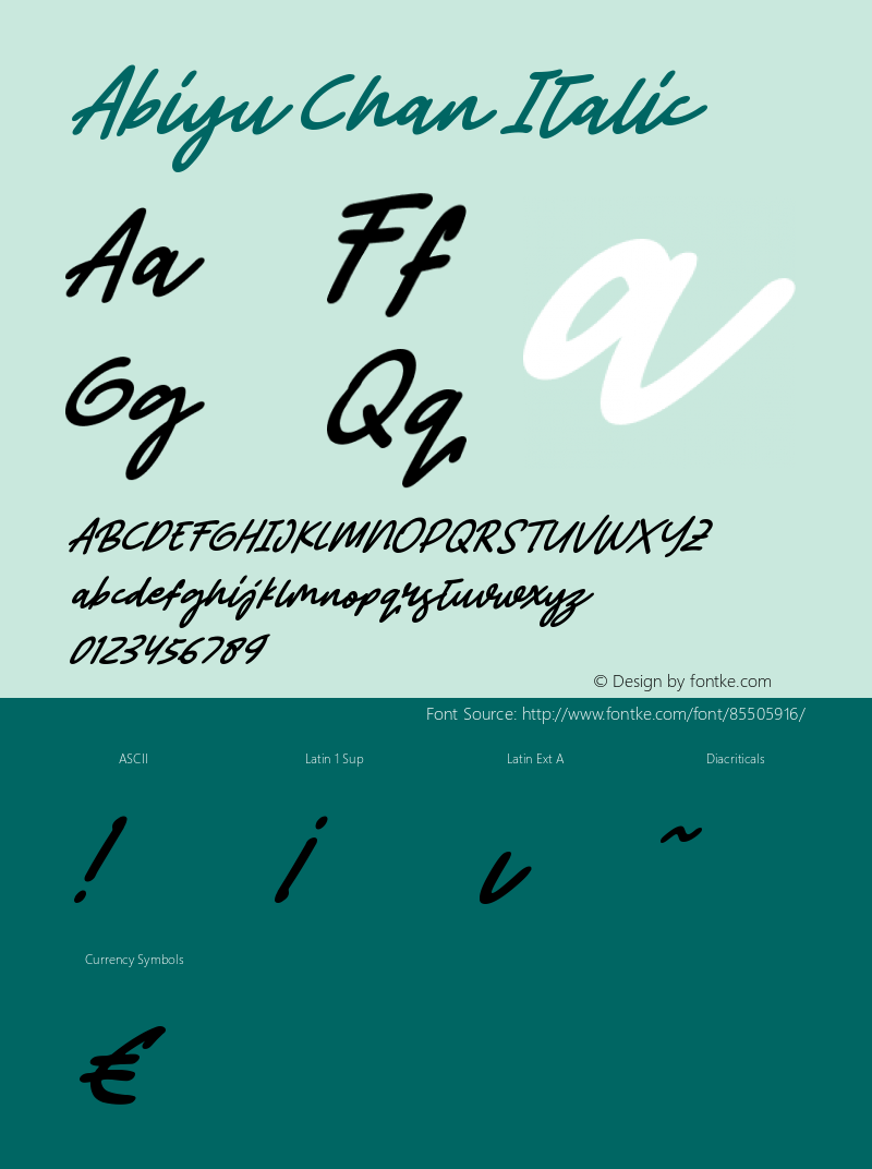 Abiyu Chan Italic Version 1.00;September 5, 2020;FontCreator 12.0.0.2563 64-bit图片样张