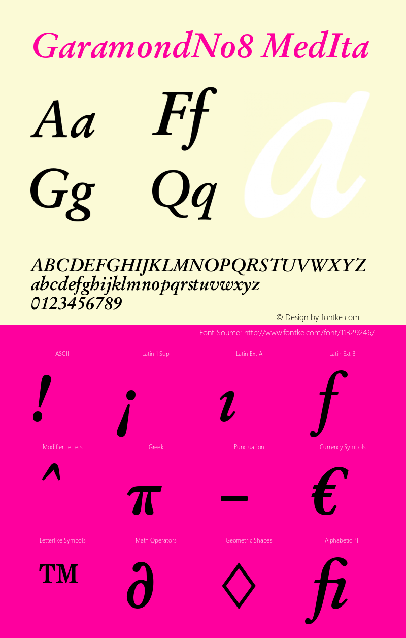 GaramondNo8 MedIta Version 1.05图片样张