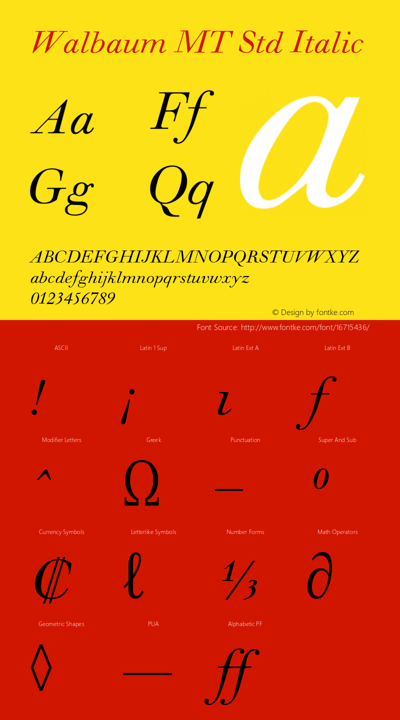 Walbaum MT Std Italic Version 1.040;PS 001.003;Core 1.0.38;makeotf.lib1.6.5960图片样张