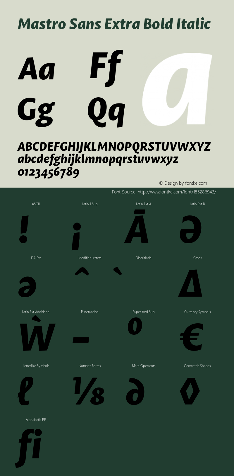 Mastro Sans Extra Bold Italic Version 1.000;PS 001.000;hotconv 1.0.88;makeotf.lib2.5.64775图片样张