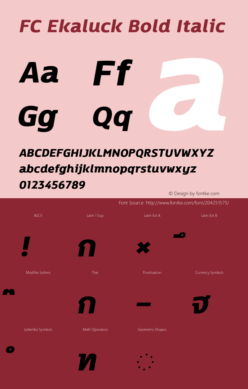 FC Ekaluck Bold Italic Version 1.01 2019 by Fontcraft: Jutipong Poosumas图片样张