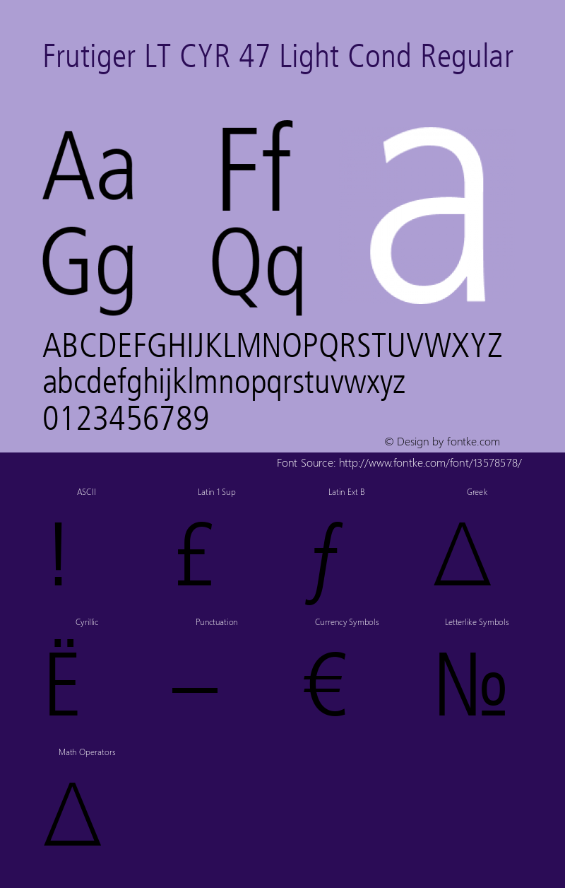 Frutiger LT CYR 47 Light Cond Regular Version 1.01图片样张