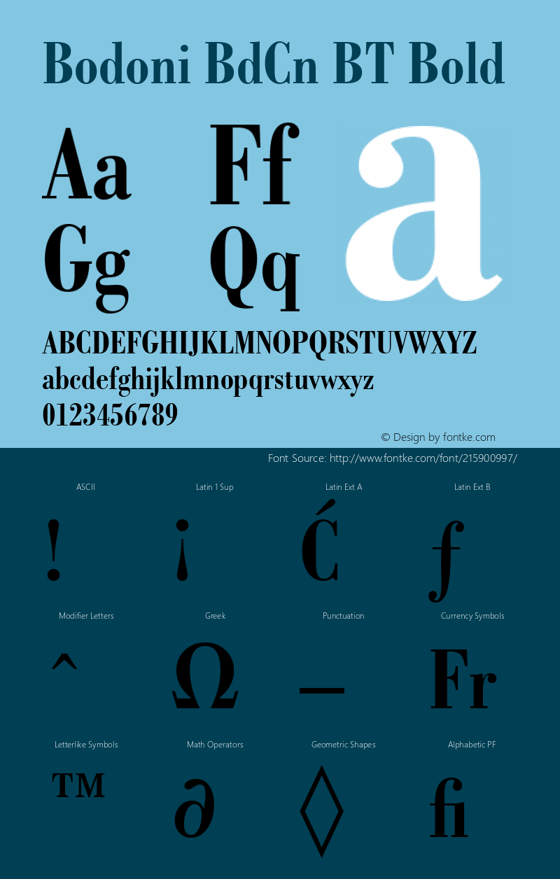 Bodoni BdCn BT Bold Version 1.01 emb4-OT图片样张