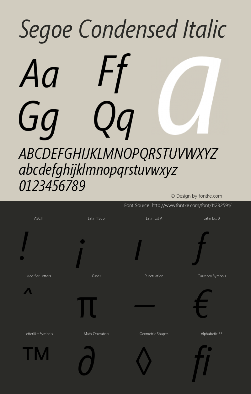 Segoe Condensed Italic Version 001.000图片样张
