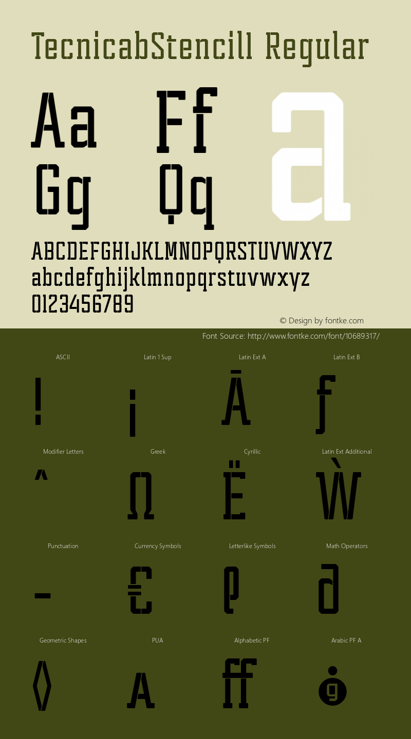 TecnicabStencil1 Regular Version 001.001 ;com.myfonts.easy.graviton.tecnica-slab-stencil.1-bd.wfkit2.version.4hJJ图片样张