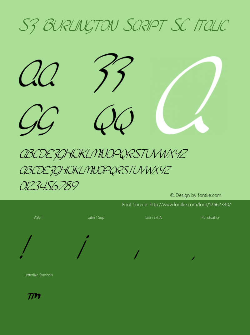 SF Burlington Script SC Italic ver 1.0; 2000. Freeware for non-commercial use.图片样张