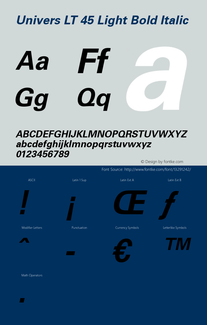 Univers LT 45 Light Bold Italic Version 6.1; 2002图片样张