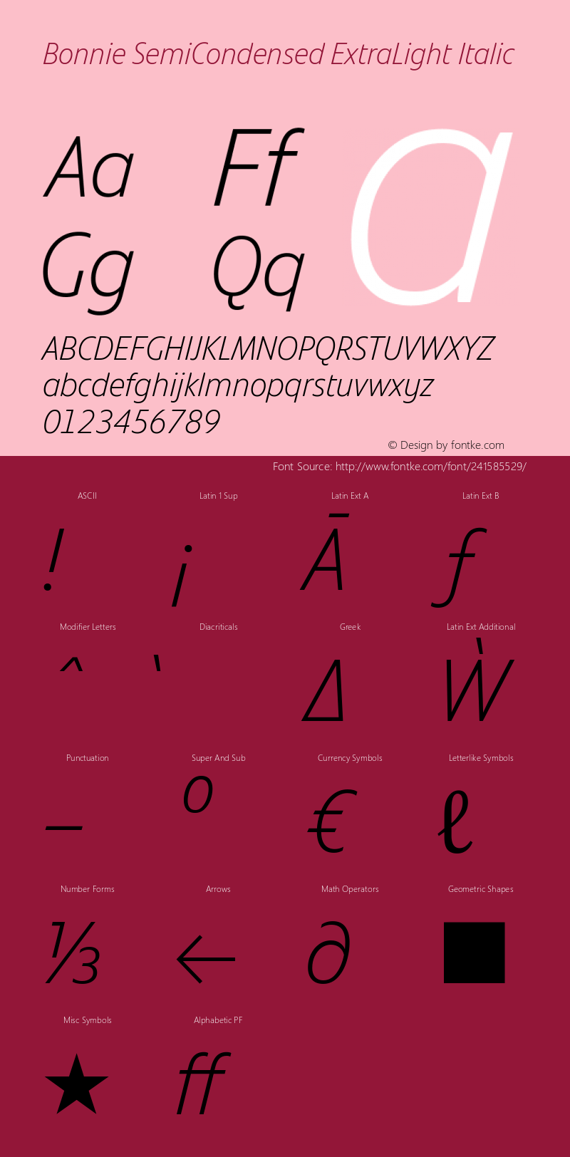 Bonnie SemiCondensed ExtraLight Italic Version 1.400图片样张