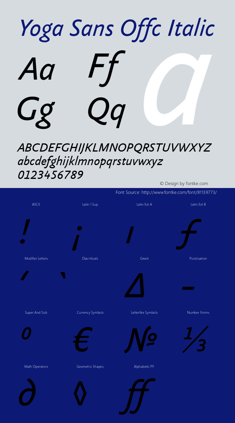 Yoga Sans Offc Italic Version 7.504; 2009; Build 1021图片样张