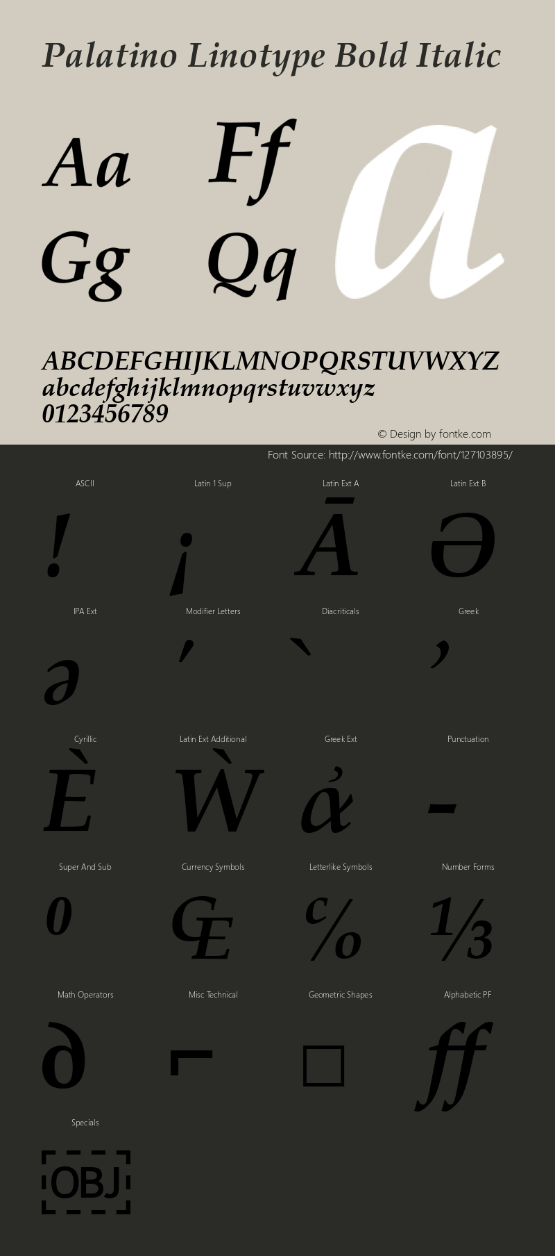 Palatino Linotype Bold Italic Version 1.40图片样张