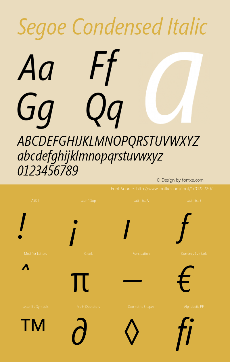 Segoe Condensed Italic Version 001.000图片样张