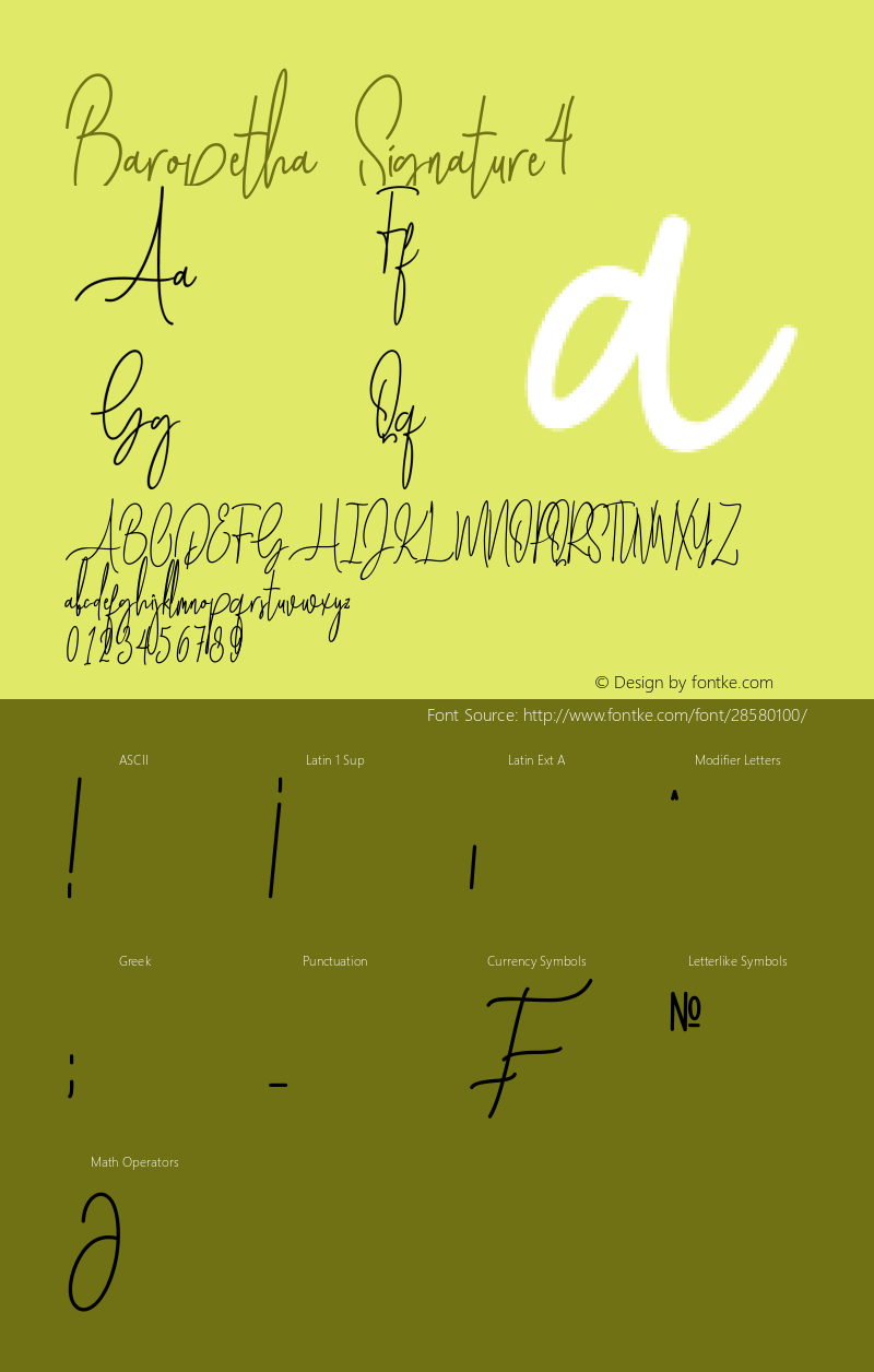 Baropetha Signature4 Version 1.00;February 11, 2019;FontCreator 11.5.0.2430 64-bit图片样张
