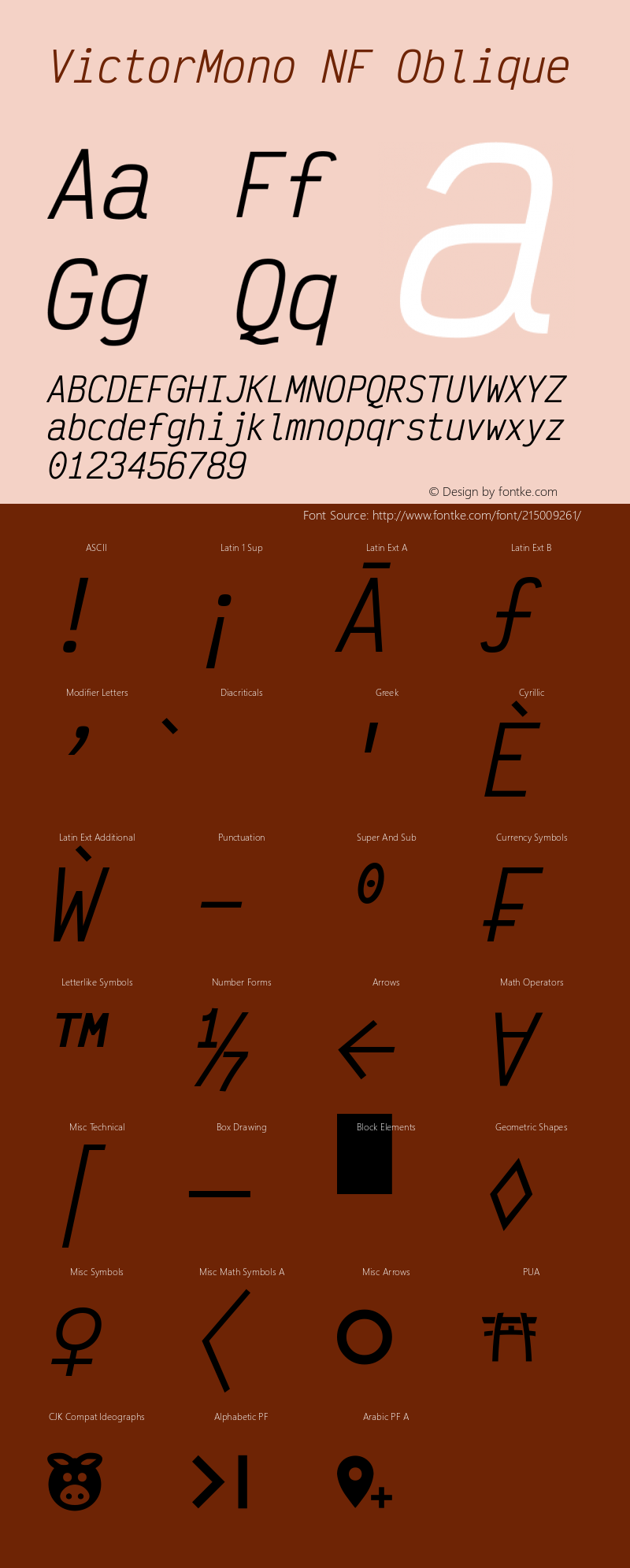 Victor Mono Oblique Nerd Font Complete Mono Windows Compatible Version 1.410;Nerd Fonts 2.1.0图片样张