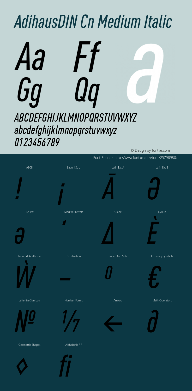 AdihausDIN Cn Medium Italic Version 1.001图片样张