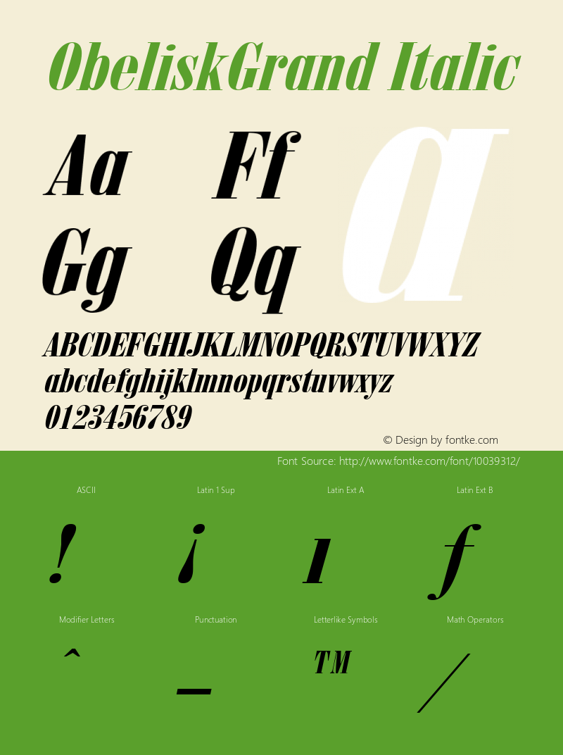 ObeliskGrand Italic The IMSI MasterFonts Collection, tm 1995 IMSI图片样张