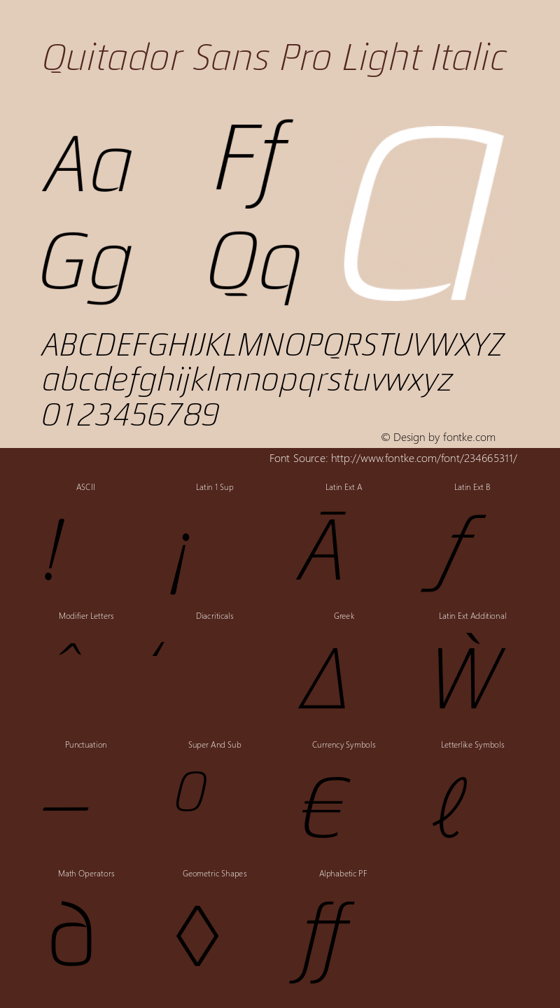 Quitador Sans Pro Light Italic Version 1.00图片样张