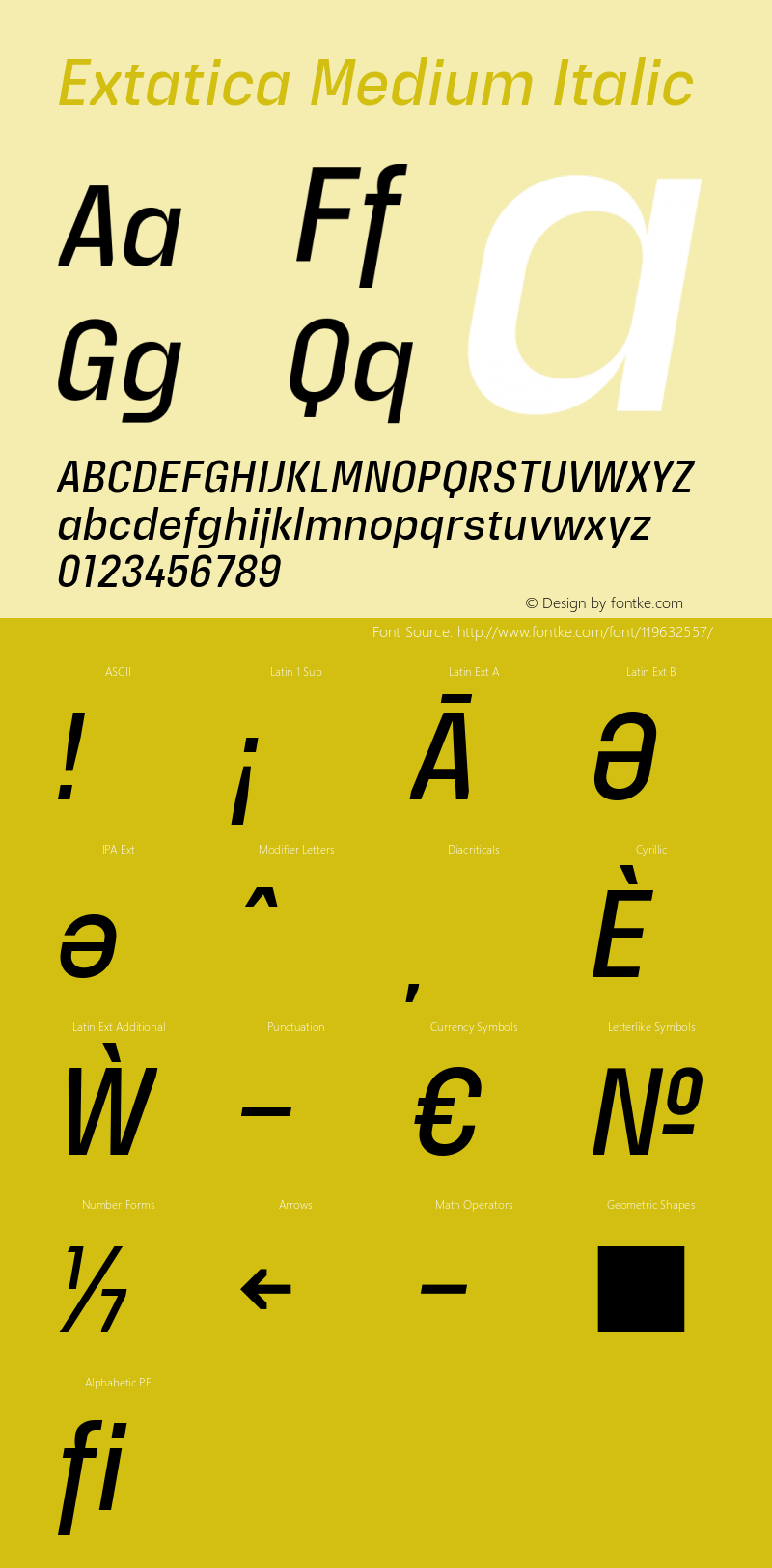 Extatica-MediumItalic Version 1.000; ttfautohint (v0.97) -l 8 -r 50 -G 200 -x 14 -f dflt -w G图片样张