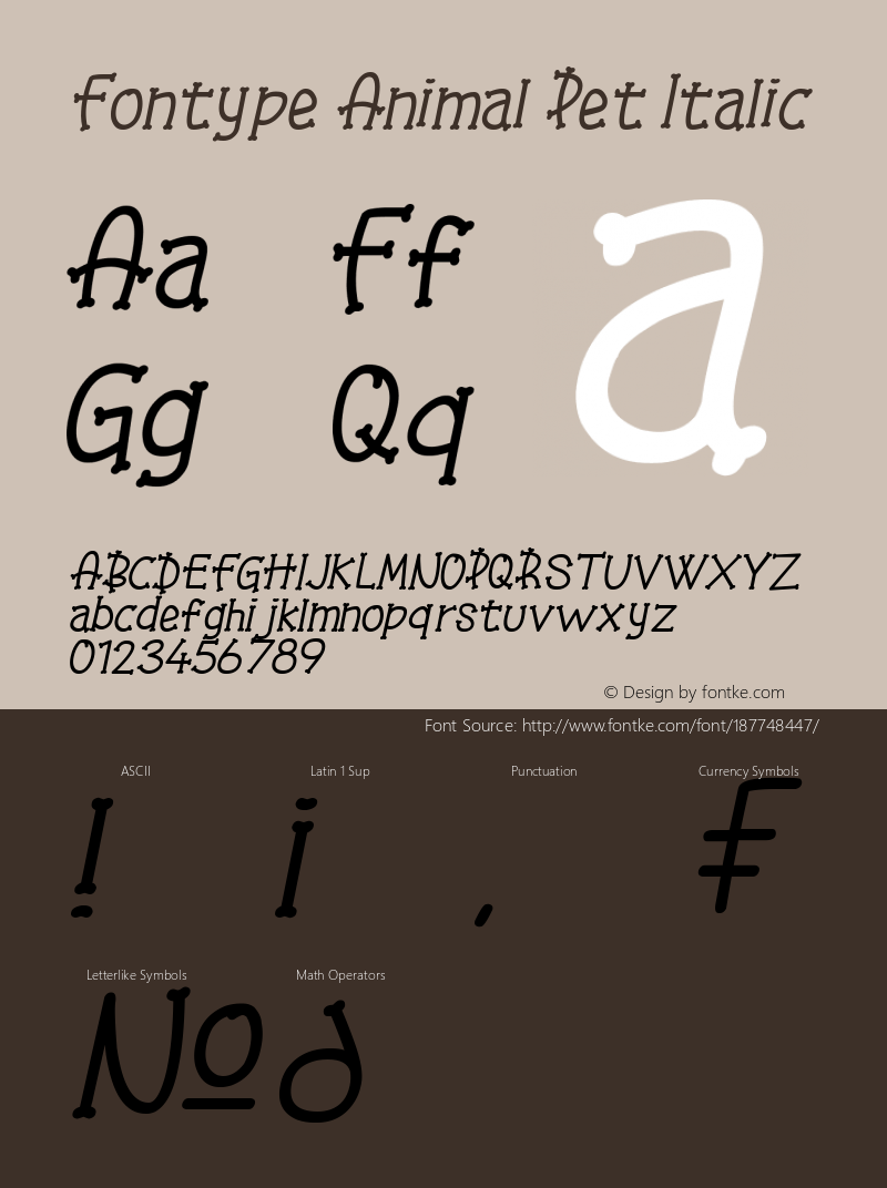 Fontype Animal Pet Italic Version 1.00;August 24, 2021;FontCreator 12.0.0.2525 64-bit图片样张