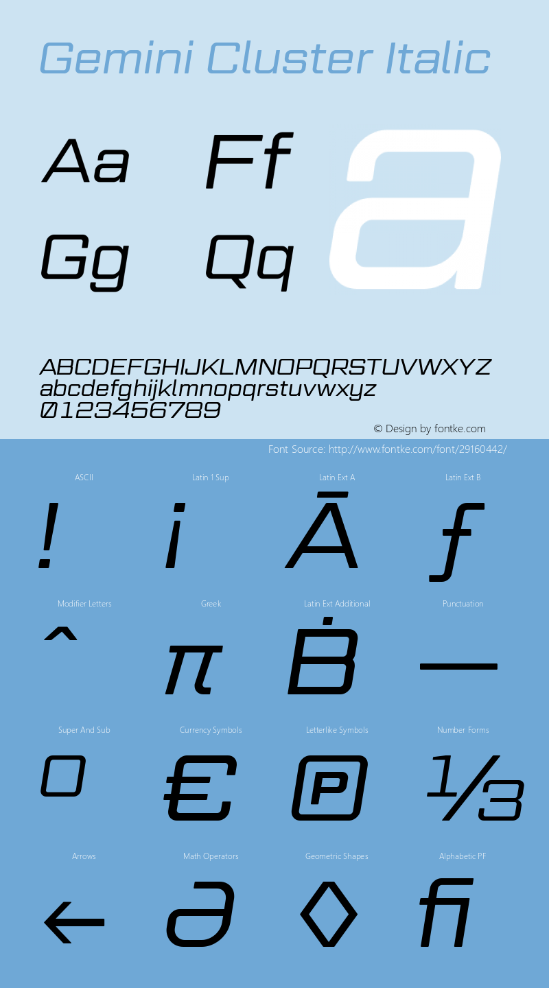 Gemini Cluster Italic Regular Version 1.000图片样张