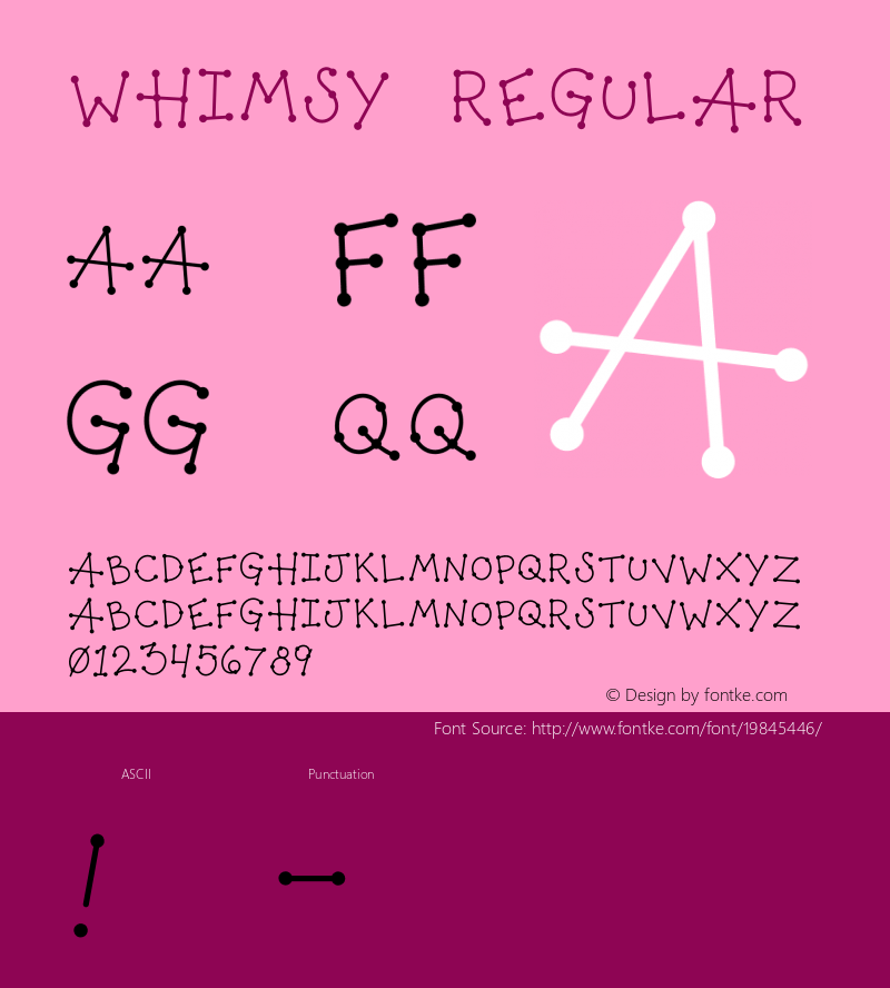 Whimsy Regular Version 1.000;PS 001.000;hotconv 1.0.88;makeotf.lib2.5.64775图片样张