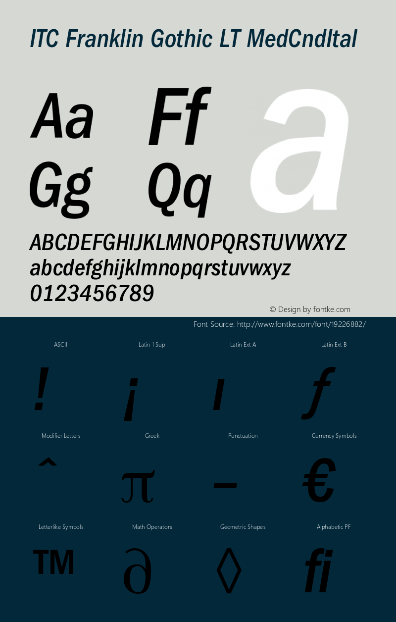 ITC Franklin Gothic LT Medium Condensed Italic Version 006.000图片样张