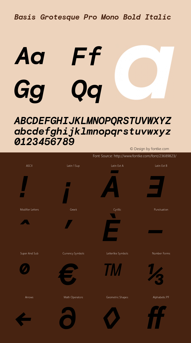 Basis Grotesque Pro Mono Bold Italic Version 1.001; ttfautohint (v1.5)图片样张