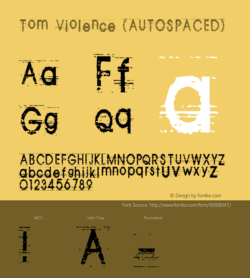 Tom Violence (AUTOSPACED) Macromedia Fontographer 4.1 16/2/1999图片样张