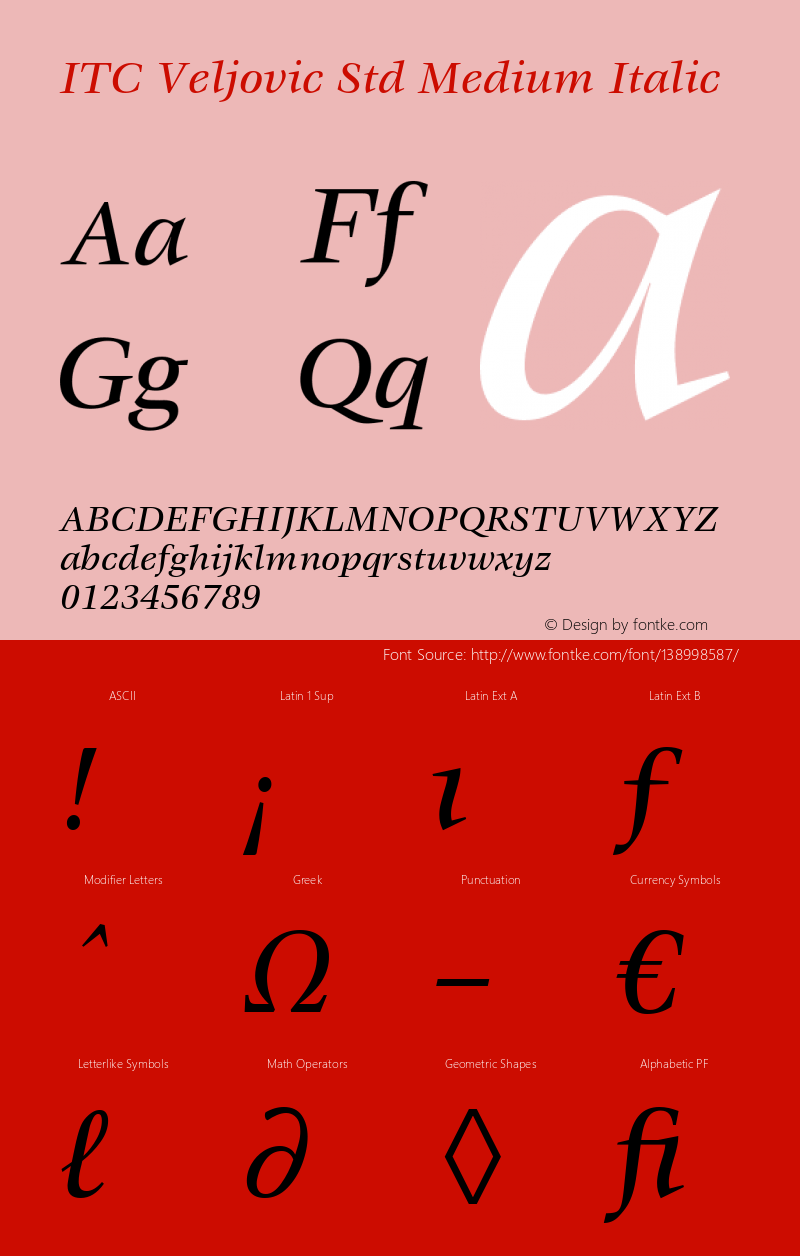 ITC Veljovic Std Medium Italic Version 3.00 Build 1000图片样张