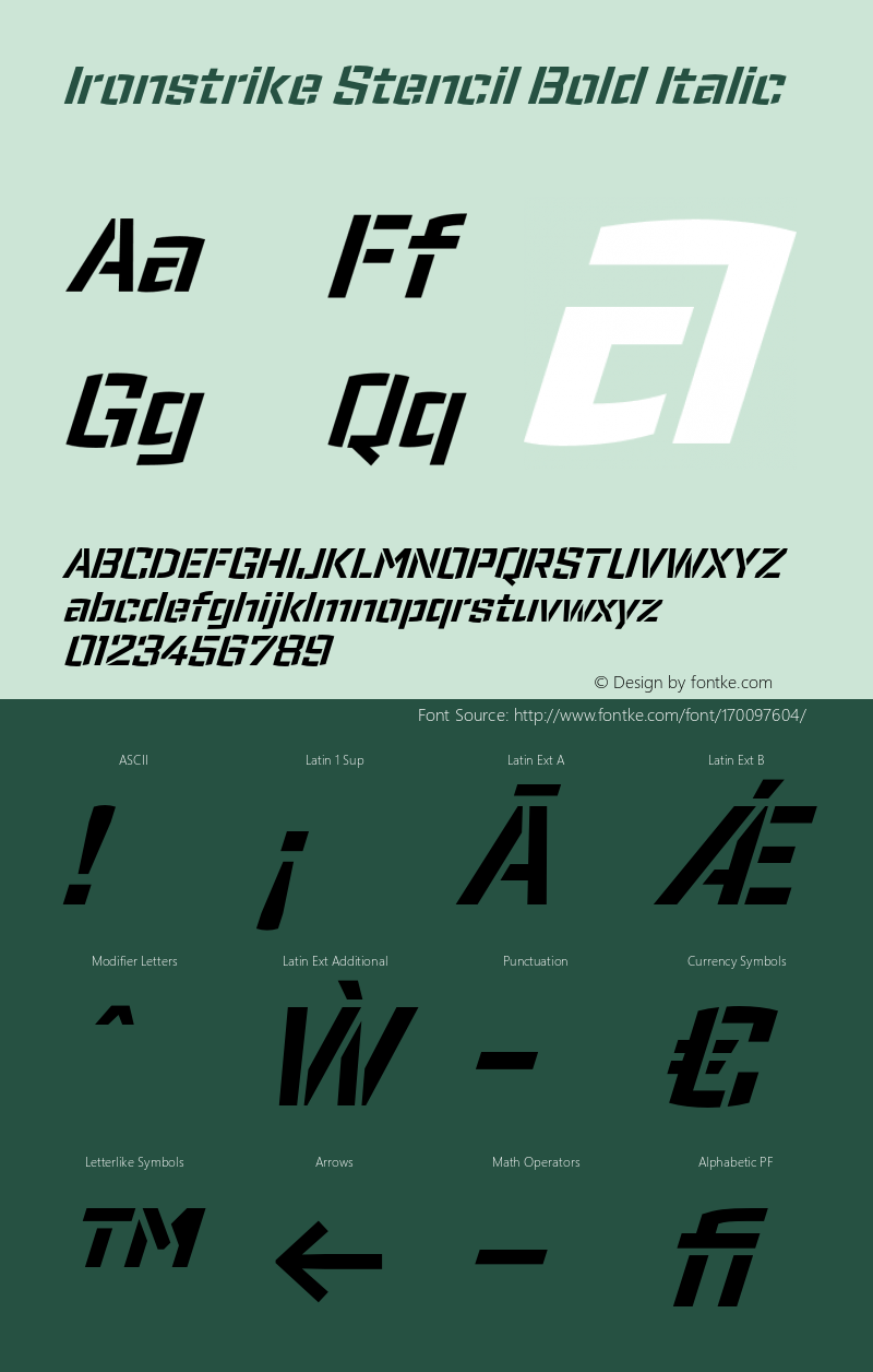 Ironstrike Stencil Bold Italic Version 1.001;PS 001.001;hotconv 1.0.70;makeotf.lib2.5.58329图片样张