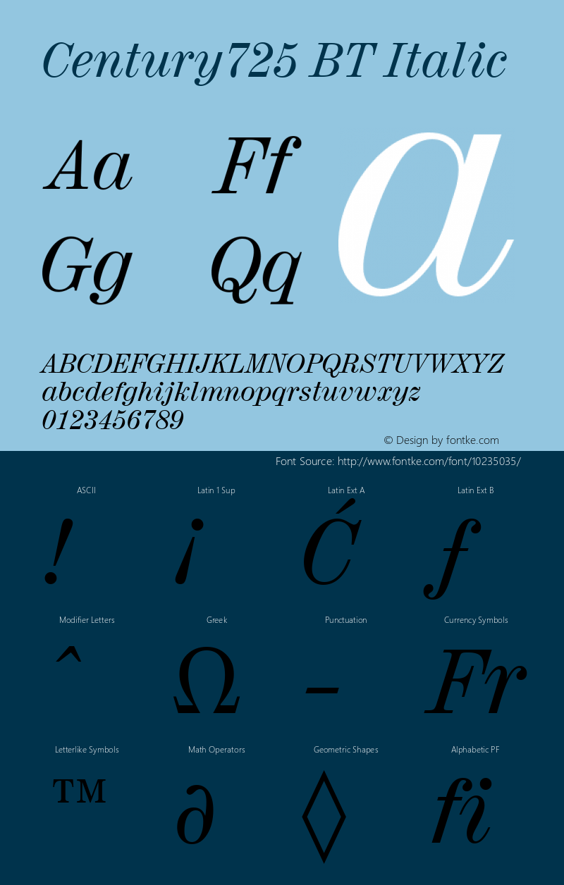 Century725 BT Italic Version 1.01 emb4-OT图片样张