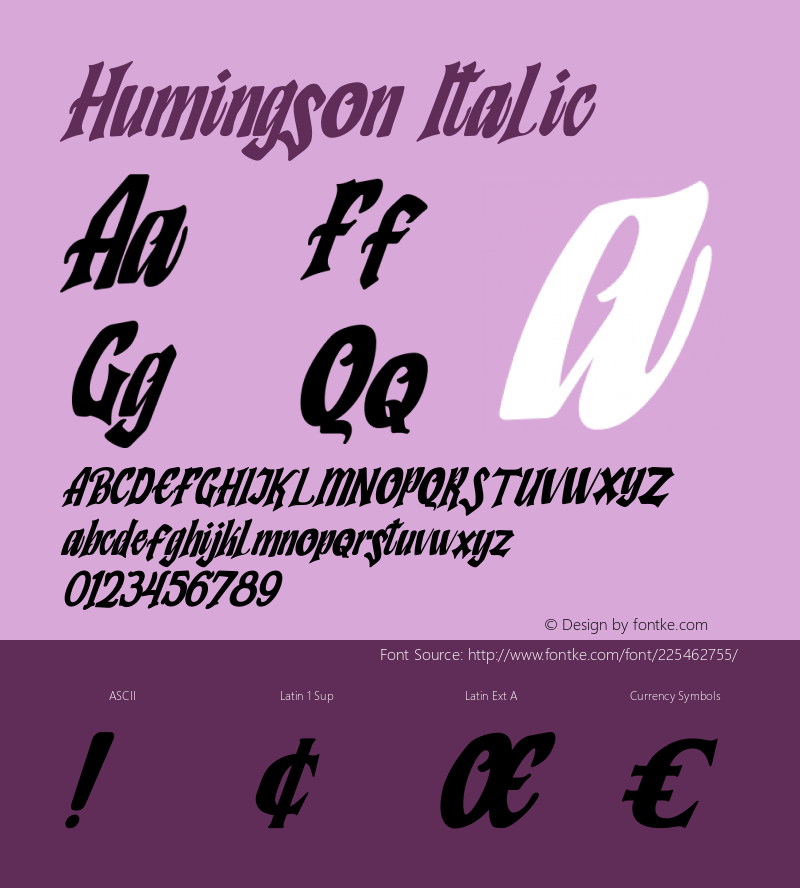 Humingson Italic Version 1.00;July 16, 2020;FontCreator 12.0.0.2563 64-bit图片样张