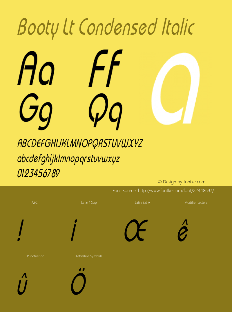 Booty Lt Condensed Italic V1.00图片样张