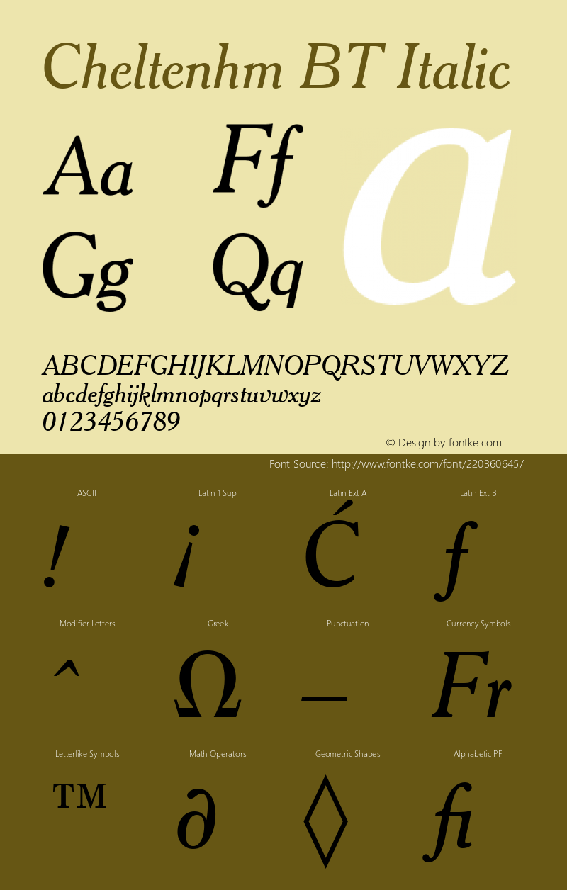 Cheltenhm BT Italic Version 1.01 emb4-OT图片样张