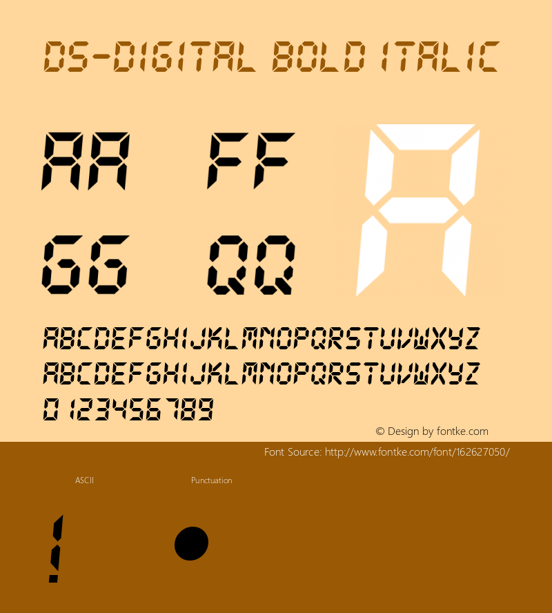 DS-Digital Bold Italic DS core font: V1.00 Sun Jan 03 08:19:29 1999图片样张